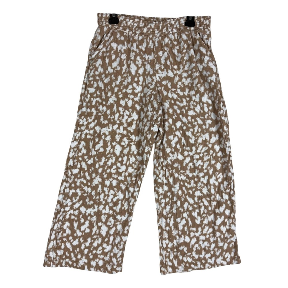 Joyspun Lounge Pants Womens Small Beige Animal Print Capri Wide Leg Lightweight